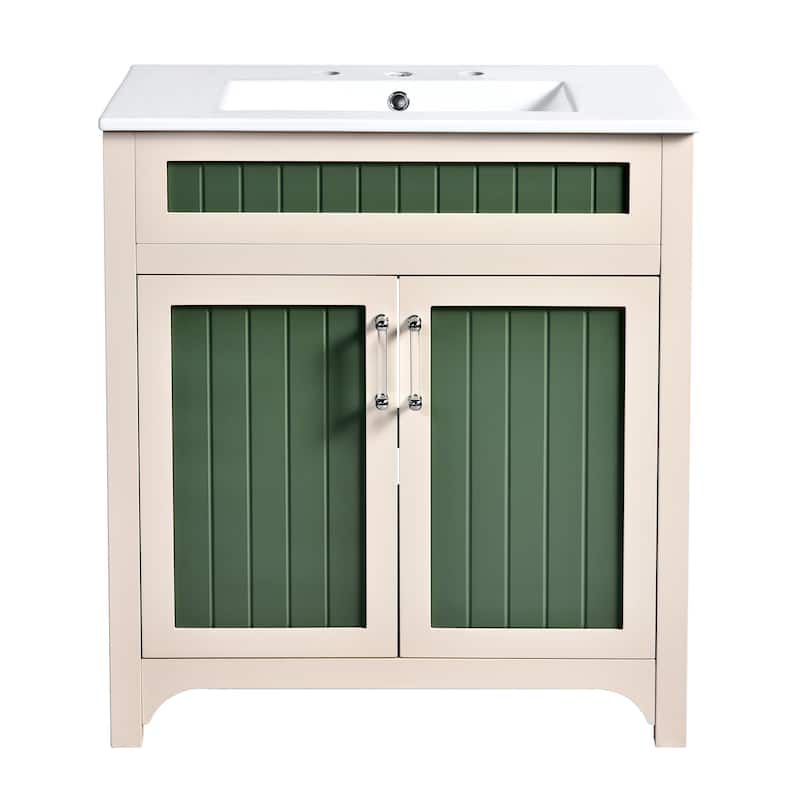 Bathroom Vanity with Sink Combo Set, Bathroom Storage Cabinet with Height Adjustable Shelf, Vanity Set with Ceramic Sink
