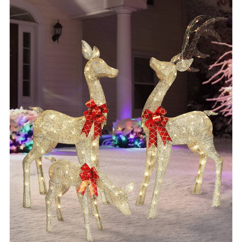 Puleo International Set of 3 Deer Family - Gold - 52.4