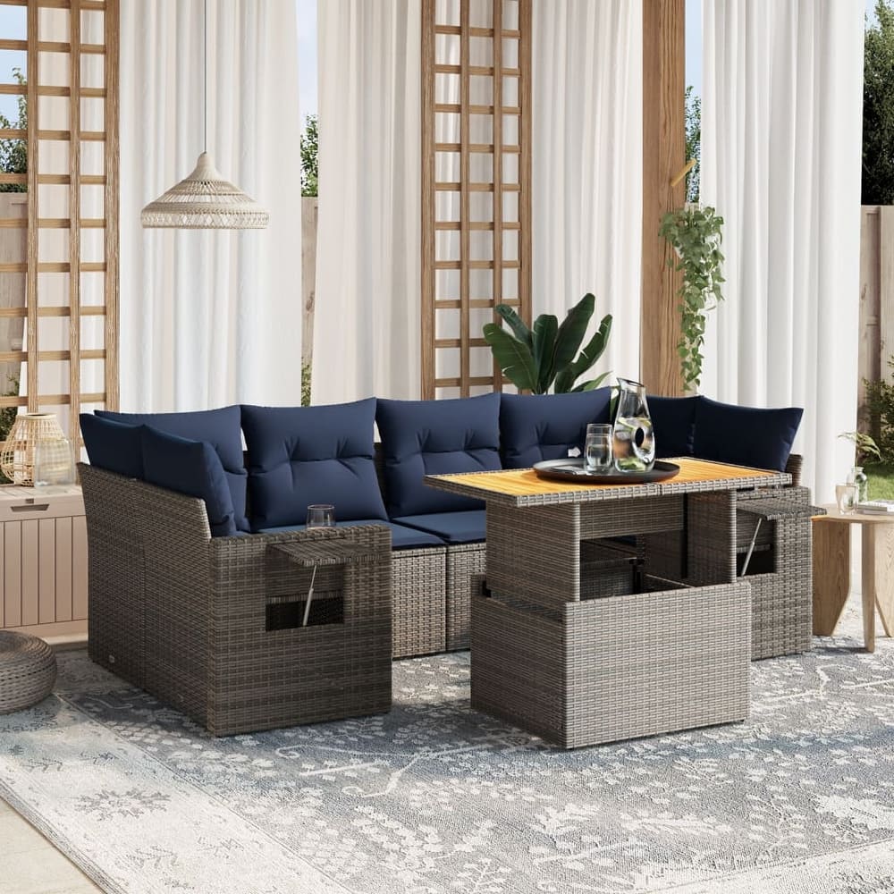 vidaXL Patio Sofa Set with Cushions Outdoor Furniture 7 Piece Poly Rattan
