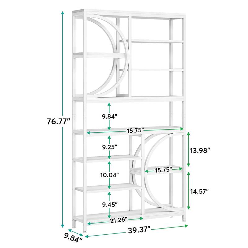 77" Tall Industrial Bookcase, Open Bookshelf Display Shelves