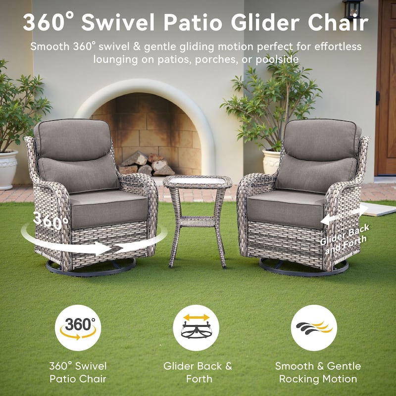 Pocassy 10 Pieces Outdoor 6 Inch Sofa Swivel Chair Ottoman with Fire Table