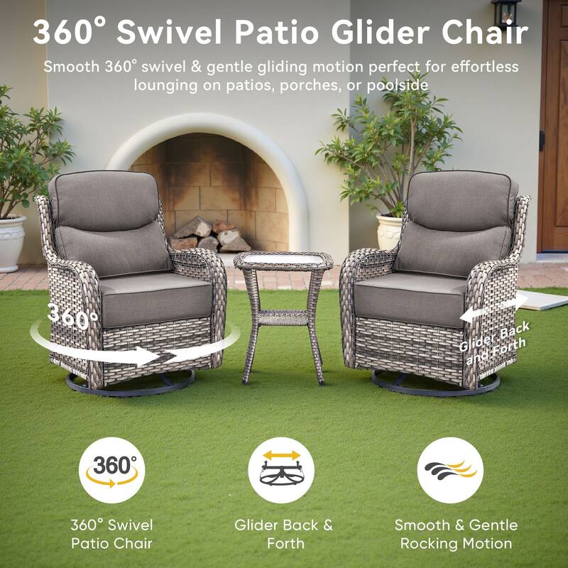 Pocassy Outdoor Glider Chairs Table with 4Inch 5Inch 6Inch Cushion