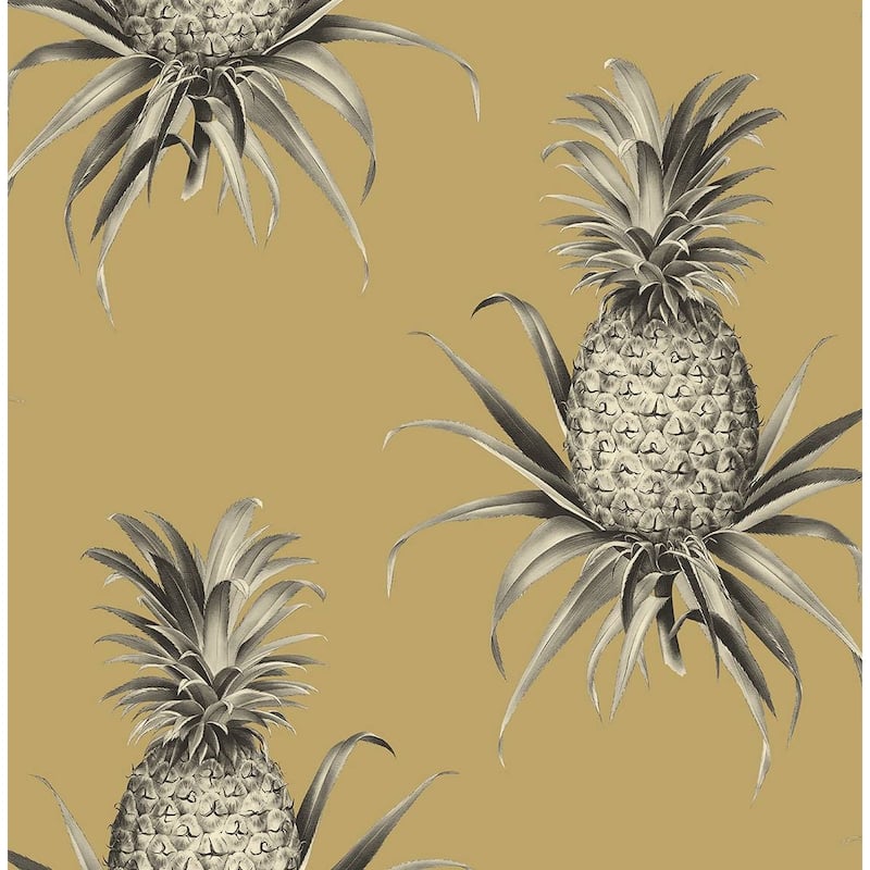 Seabrook Designs Calusa Queen Pineapples Unpasted Wallpaper - 20.5 in. W x 33 ft. L - Metallic Golden Rye & Espresso