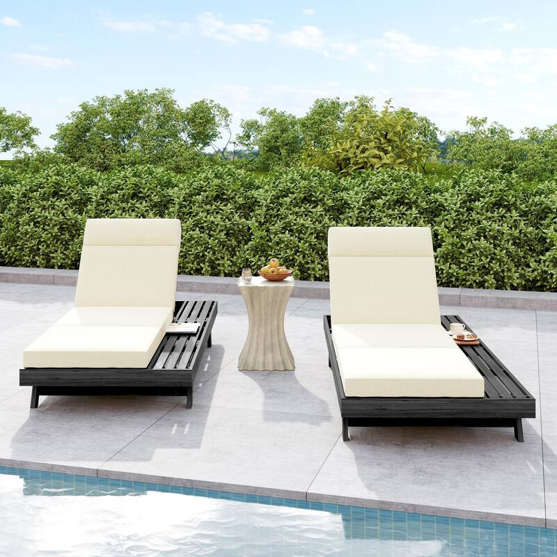 Christopher Knight Home - Elmont Outdoor Acacia Wood Adjustable Chaise Lounge with Water-Resistant Cushions & Headrest Cushion