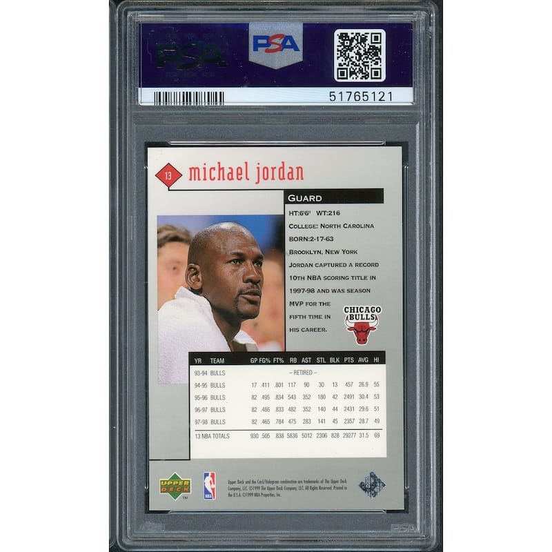 Michael Jordan 1998 Upper Deck Black Diamond Basketball Card #13 Graded PSA 9 MINT - 8'6" x 11'6"