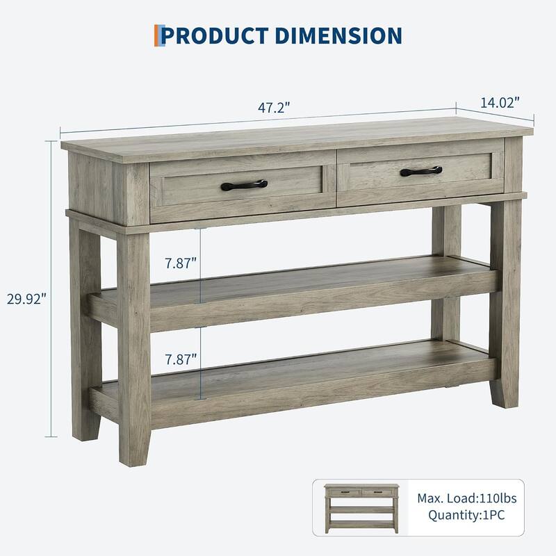 3 Tier Farmhouse Entryway Table, Console Table with 2 Storage Drawers
