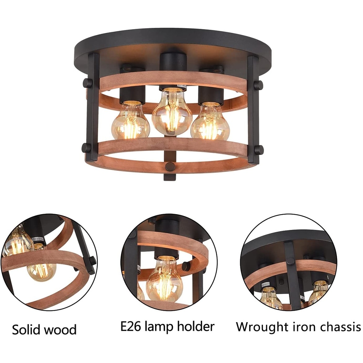 Lnc 3-Light Adjustable Track Lighting with Wood Canopy, Matte Black Industrial Ceiling Fixture, Size: 24.8 inch