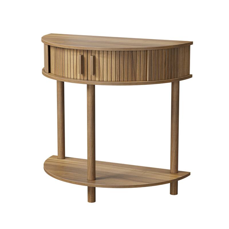 Anmytek 31.5" Grooved Half-Moon Console Table, Farmhouse Entryway Sofa Table, Walnut