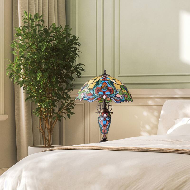 River of Goods Double Lit Stained Glass 24-Inch Table Lamp - 17" x 17" x 24"