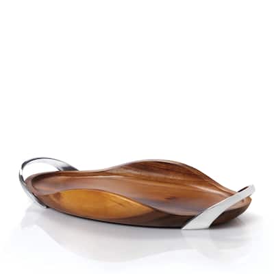 Nambe Bella Acacia Wood Handled Tray - 18.3" L x 10" W x 2.5" H