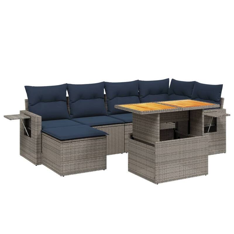 vidaXL Patio Sofa Set with Cushions Outdoor Furniture 7 Piece Poly Rattan - 24.4 x 24.4 x 27.2