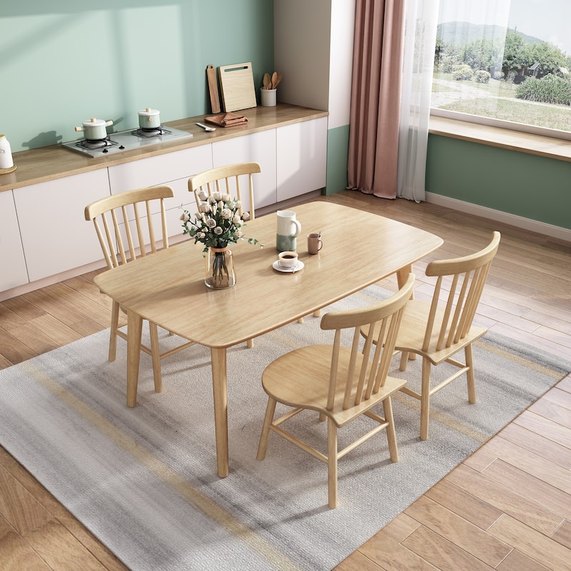 5-Piece Solid Wood Dining Table with Chair Set - 55.1"L+31.5W