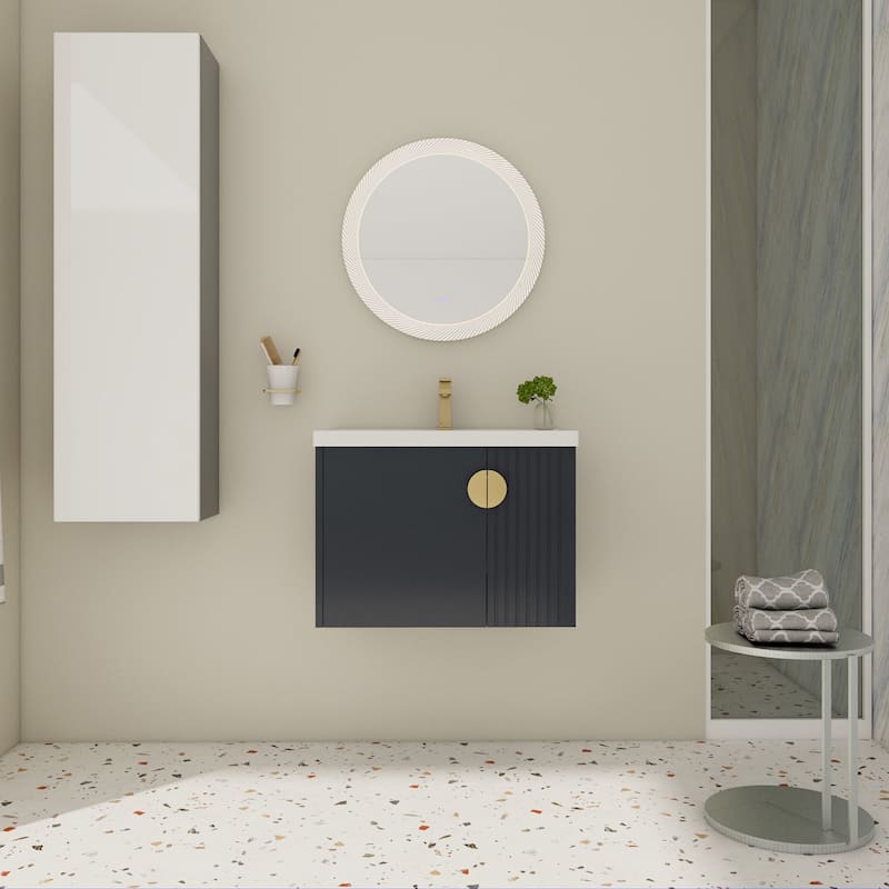 28 inch Wall Mounted Bathroom Vanity Set with Integrated Ceramic Sink - Black