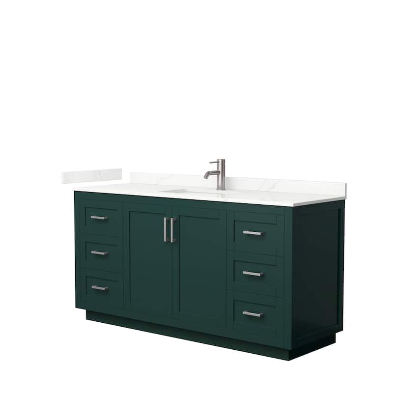 Miranda 66-inch Single Vanity, Quartz Top - Green, Nickel Trim, Giotto Quartz Top