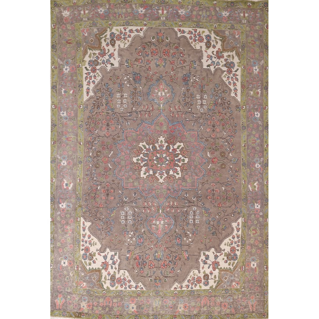 Brown Tabriz Persian Vintage Rug Handmade Traditional Wool Carpet - 6'6"x 9'8"