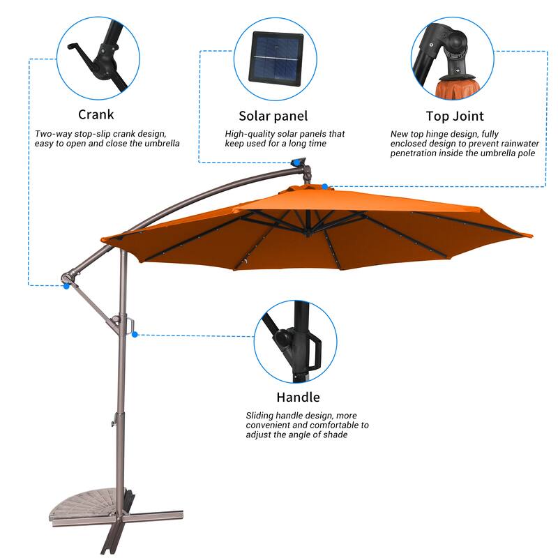 Clihome 10Ft Solar Light Crank Offset Cantilever Patio Umbrella, Without Base