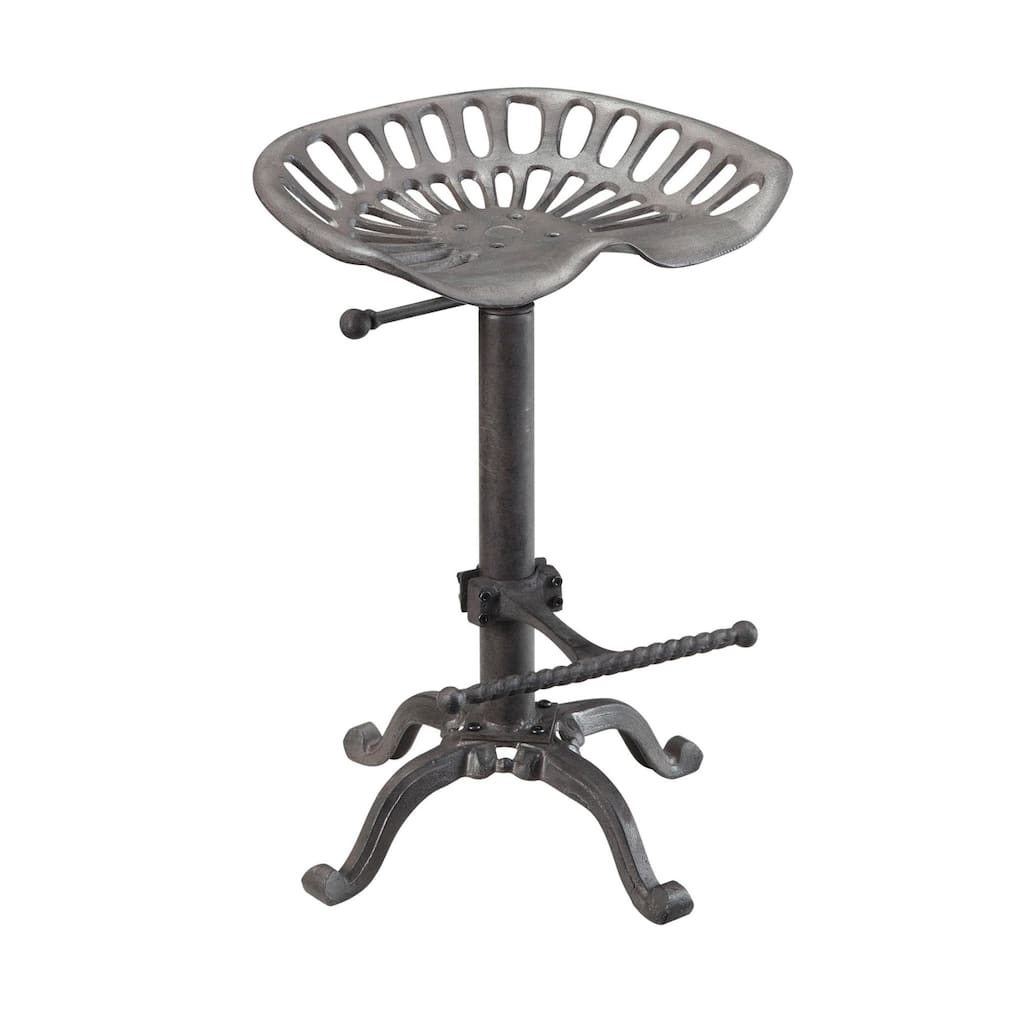 22.5" Gray Farmhouse Adjustable Tractor Seat Stool with Footrest