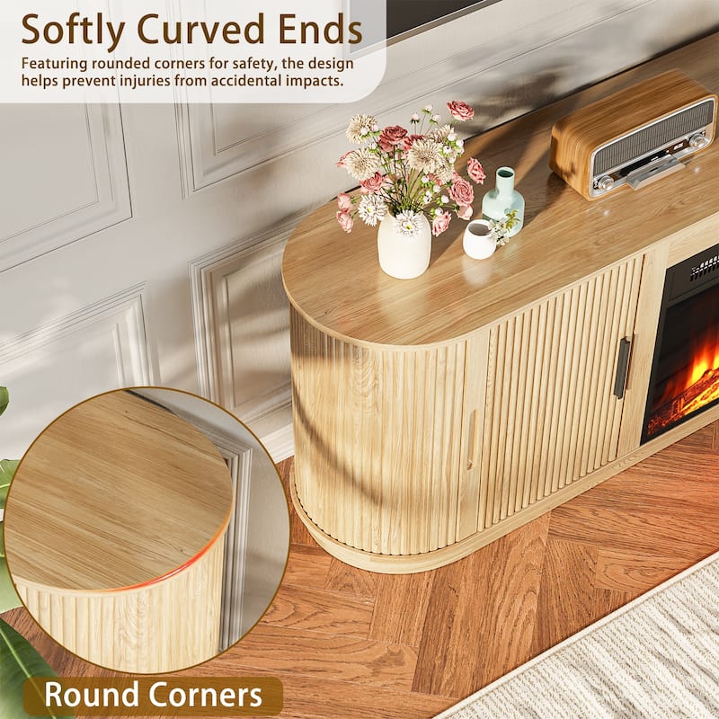 BOSSIN 60"Modern Electric Fireplace TV Stand with Fluted Panels, Adjustable Shelves, 5-Level Flame Brightness for TVs up to 70"