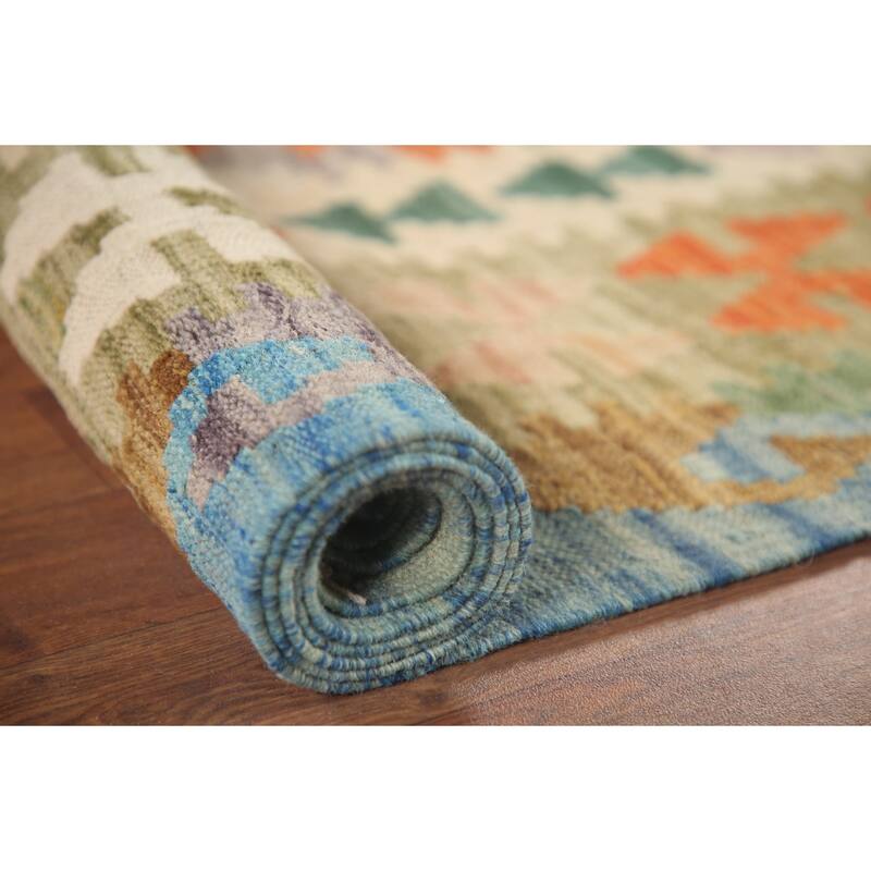 Hand Woven Oriental 100% Wool Carpet Southwestern Geometric Multi-Colored Kilim Area Rug - 9' 8'' X 6' 7''