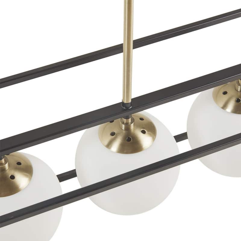 6-Light Modern Frosted Glass Globe Linear Chandelier for Dining Room