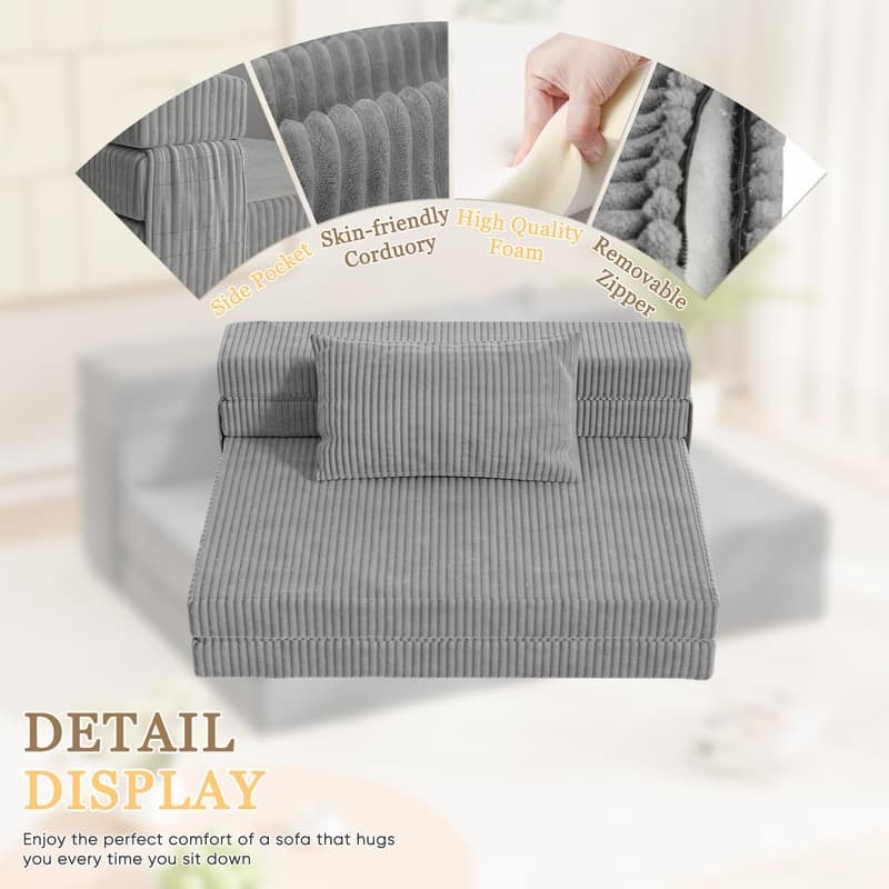 Folding Sofa Bed, Convertible Sleeper Chair with Pilow Foldable Matress, Comfy Floor Sofa Lounge for Living Room, Apartment