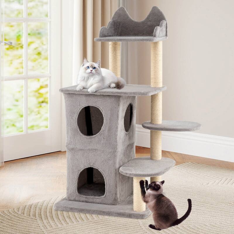 Costway 48.5 inch Cat Tree for Indoor Cat with 2-story Condo, 3 - as pic shows - See Details