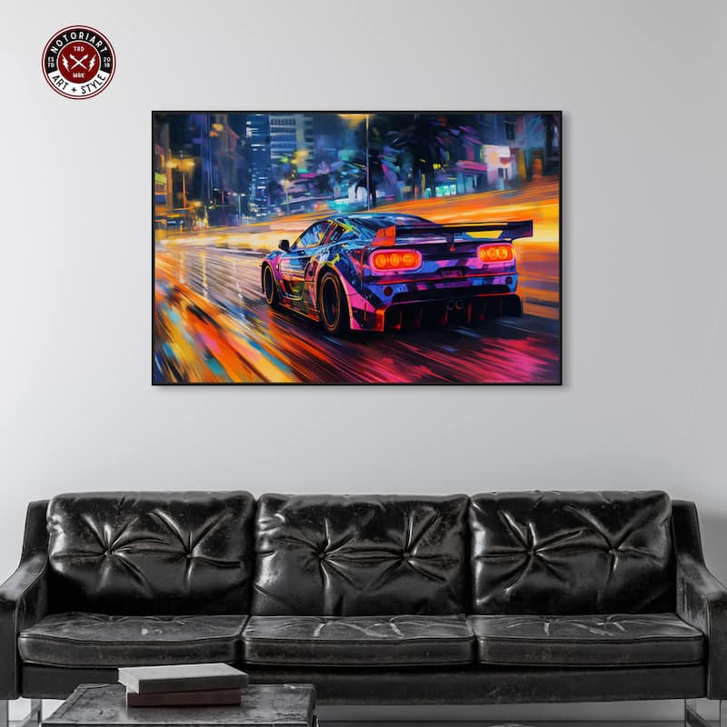 Notoriart Night Drive Vibes Framed Car 1 Piece Canvas Wall Art