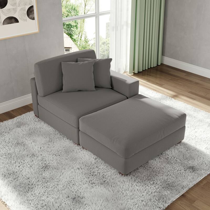Corduroy Chaise Lounge Sofa with Ottoman for Living Room