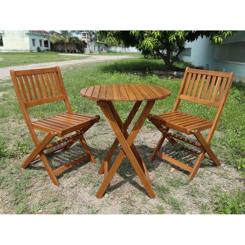 Modern Style 3-Piece Dining Set with Round Folding Table and 2 Slat Back Dining Chairs
