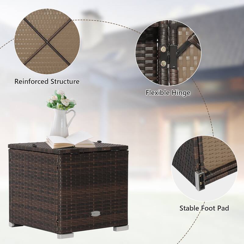 Costway 2PCS Patio Rattan Ottomans Seat Side Table Storage Box - See Details