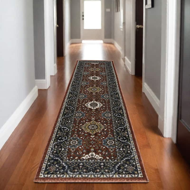 HomeRootsMedallion Traditional Rectangle Area Rug - 92.52' X '26.77' X '0.47 - Red