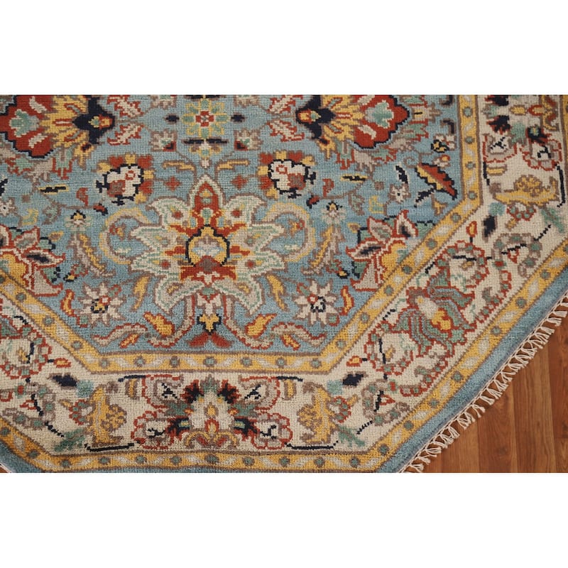 Heriz Serapi Indian Octagon Rug Hand-Knotted Wool Carpet - 6'1"x 5'11"
