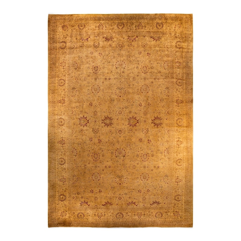 Overton Handknotted Wool Vintage Inspired Contemporary Overdyed Yellow Area Rug - 18' 2" x 12' 1"