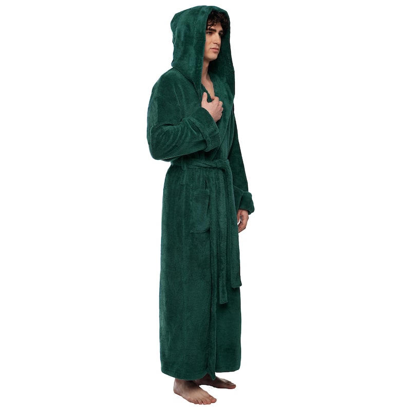 Men's Hooded Soft Plush Fleece Bathrobe Full Length Robe