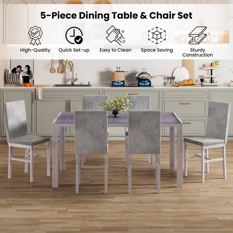 Grondin 7-Piece Dining Room Table Set, Modern Contemporary Style Dinning Table Set with Tempered Glass Top and Upholstery Chairs