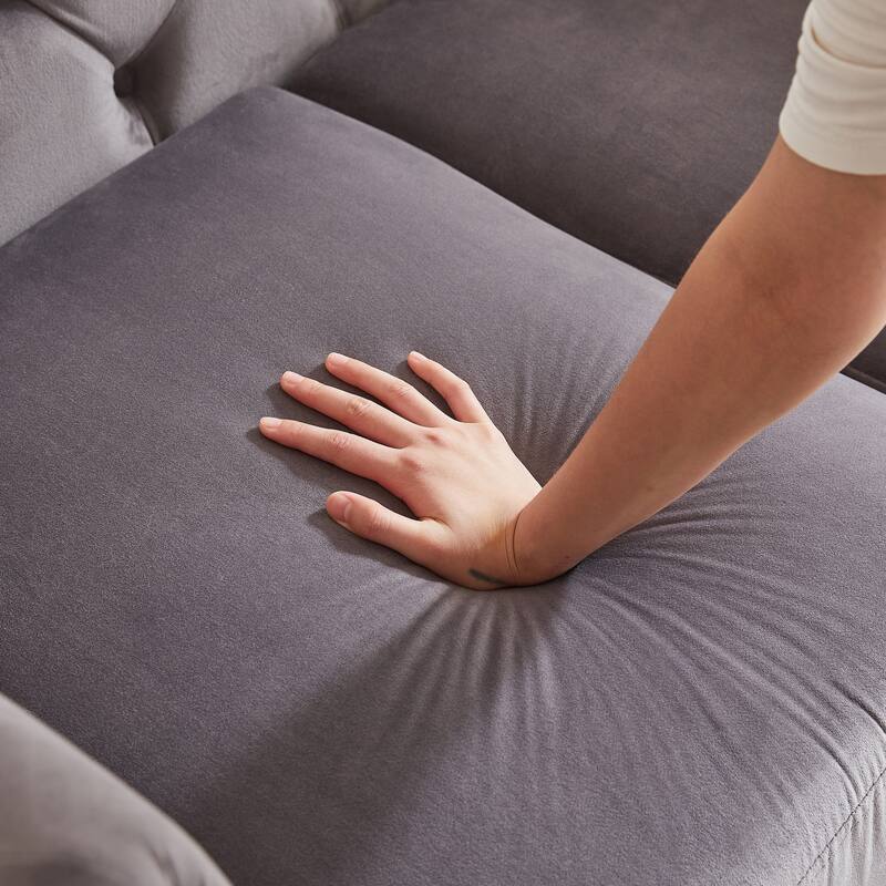 Velvet Chesterfield Loveseat Sofa, Tufted Button Upholstered 2 Seater Sofa, Lounge Sofa Chair with 2 Pillows & Metal Legs