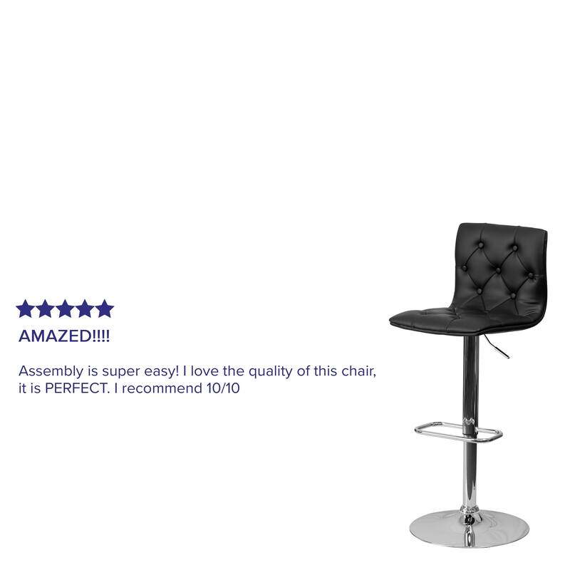 Contemporary Button Tufted Vinyl Adjustable Height Barstool with Chrome Base - 15"W x 18"D x 35.25" - 43.75"H