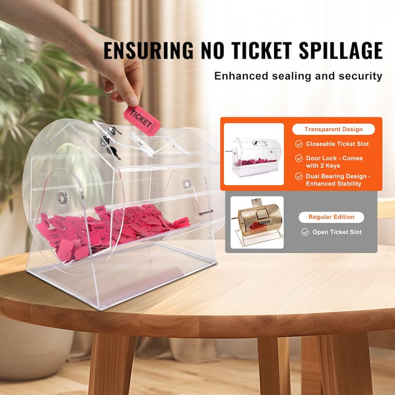 VEVOR Acrylic Raffle Drum, Professional Raffle Ticket Spinning Cage with 2 Keys, Transparent Lottery Spinning Drawing. - White