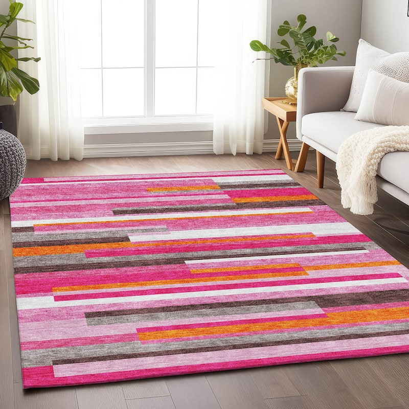 Premium Washable Super Soft Mosaic Stripe Mayfield Rug - Blush - 8' x 10'