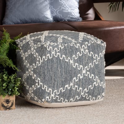 Geyne Modern and Bohemian styled Handwoven Cotton Pouf in Grey color