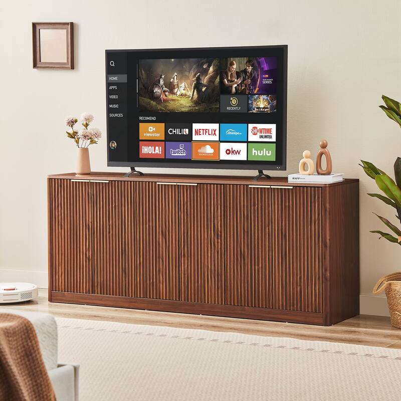 Modern Wavy Sideboard, Curved Contour Design Storage Cabinet - Walnut