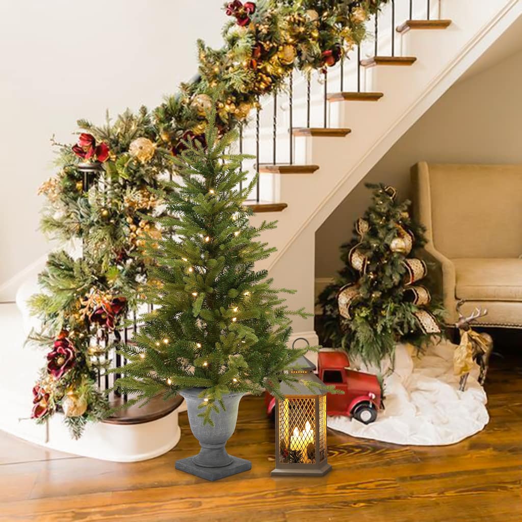4Ft Pre-Lit LED Artificial Fir Christmas Tree with Urn Pot