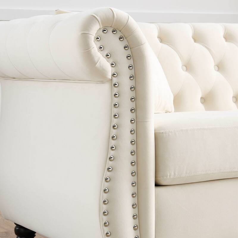 Classic 3-Seat Chesterfield Sofa with Solid Wood Frame & Plush Foam - Stylish Loveseat