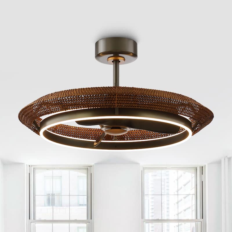 33" Coastal Rattan Fandelier Bladeless LED Ceiling Fan with Light and Remote