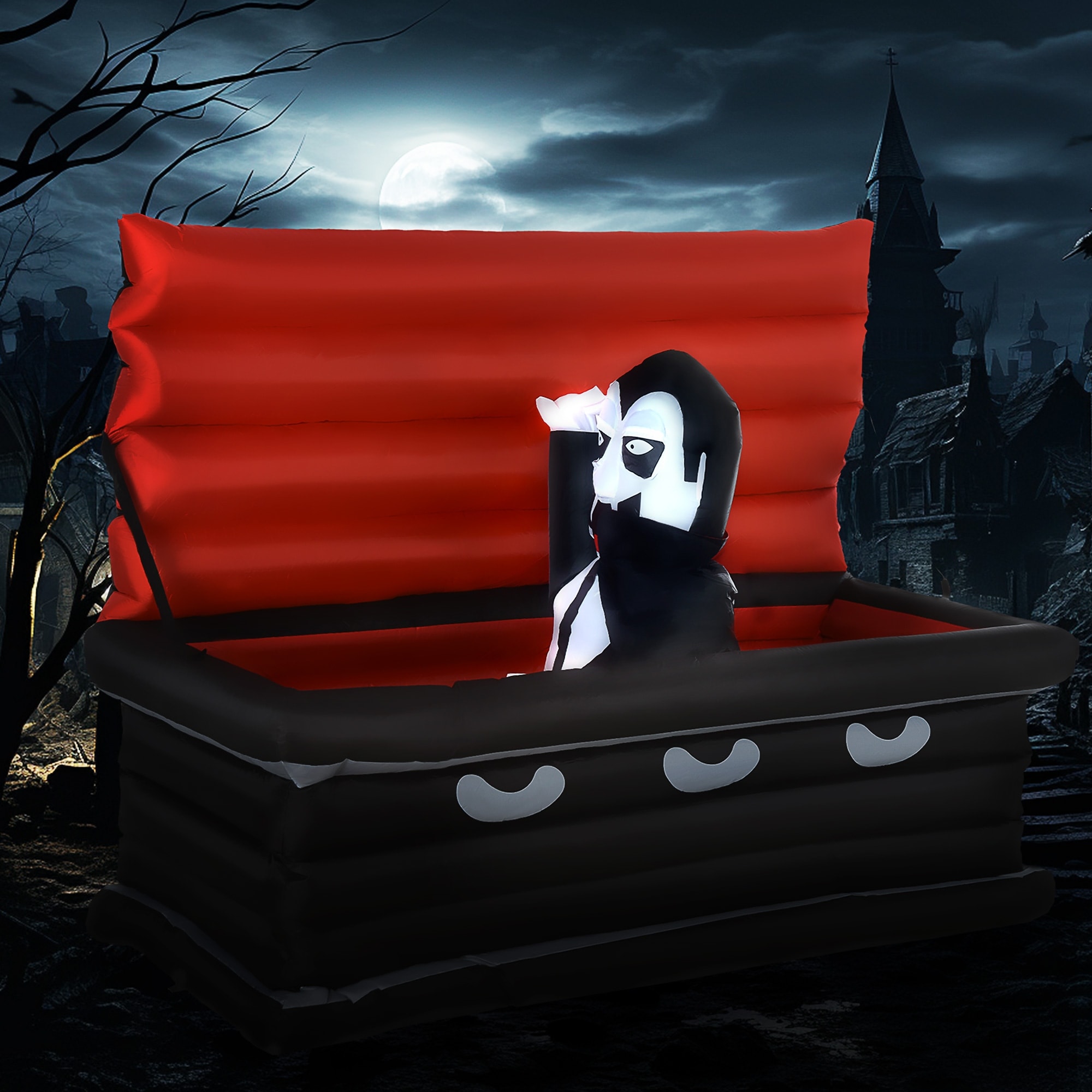 HOMCOM 6' Halloween Inflatable Vampire Emerging from Giant Coffin Holiday Yard Decoration with LED Lights Outdoor Blow Up Decor