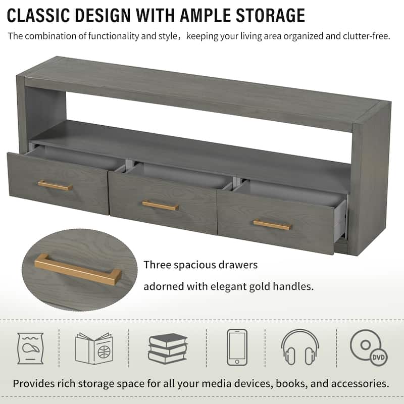 74"Minimalist TV Stand with 3 Spacious Drawers - Versatile Media Console for Living Room, Bedroom