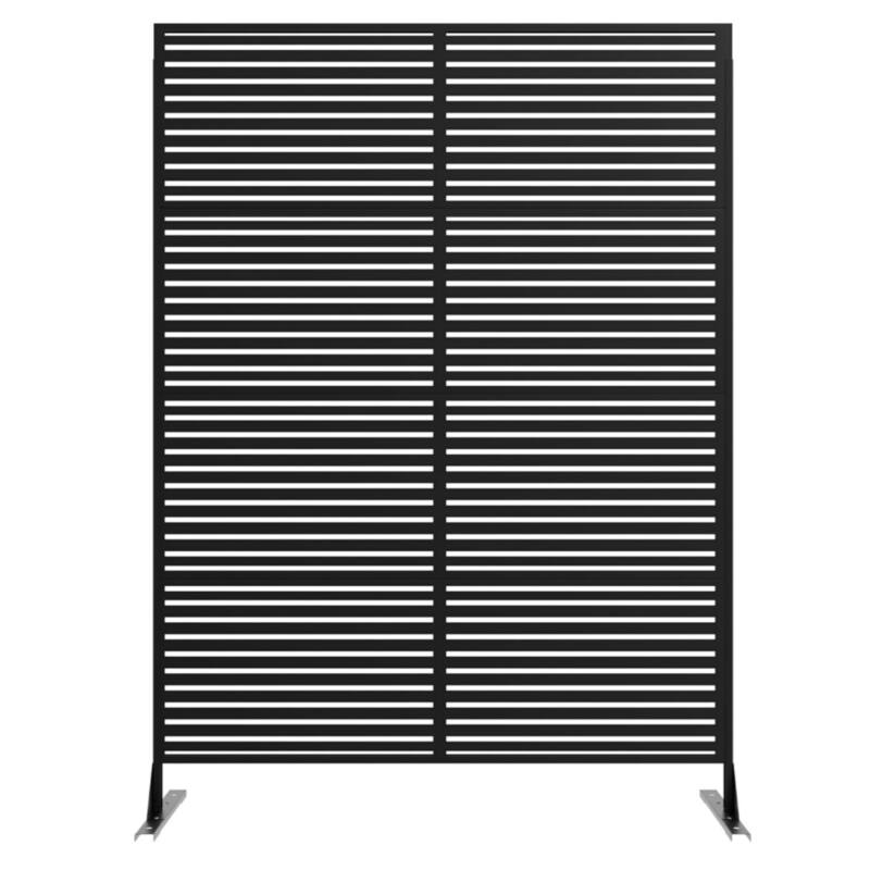 1PCS 72 in H x 46 in W Metal Privacy Screen Panel Freestanding Outdoor Divider with Stand Stripe01-Brown - Black