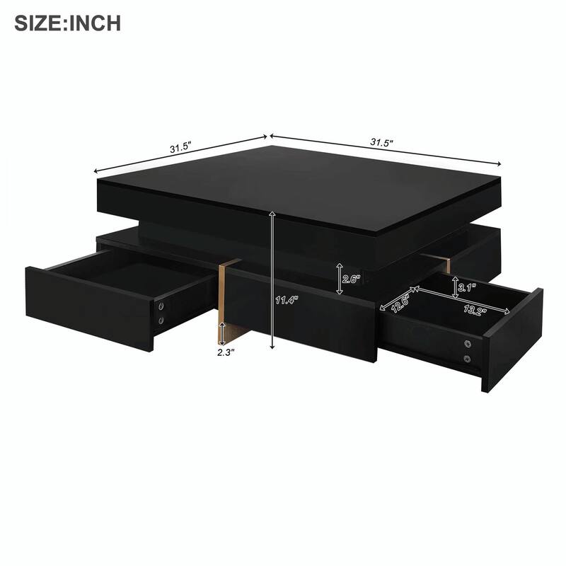 Stylish High Gloss Coffee Table with 4 Drawers