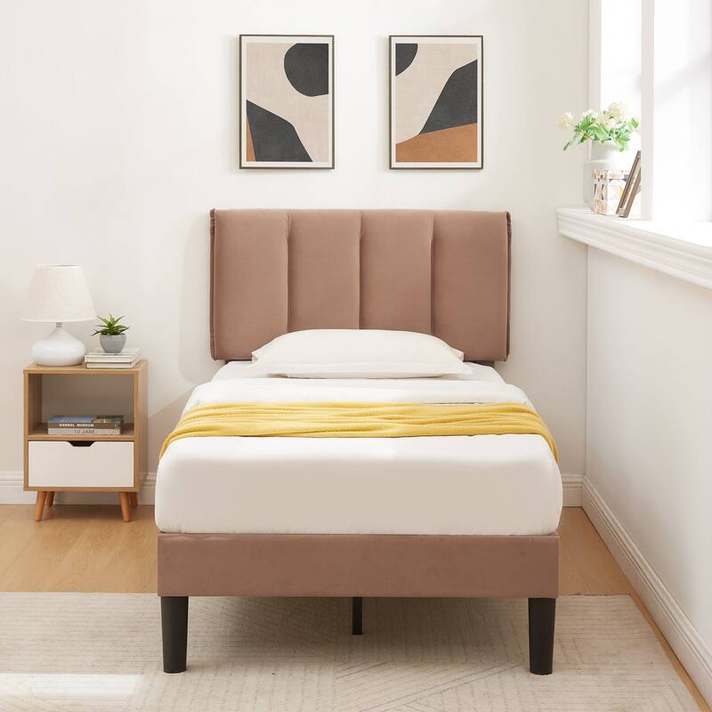 Javlergo Velvet Upholstered Platform Bed Frame with Adjustable Headboard