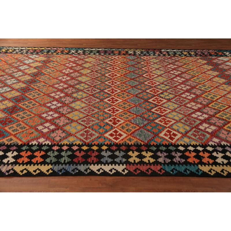 Ll-Over Trellis Kilim Oriental Large Rug Handmade Wool Carpet - 10'1"x 16'0"